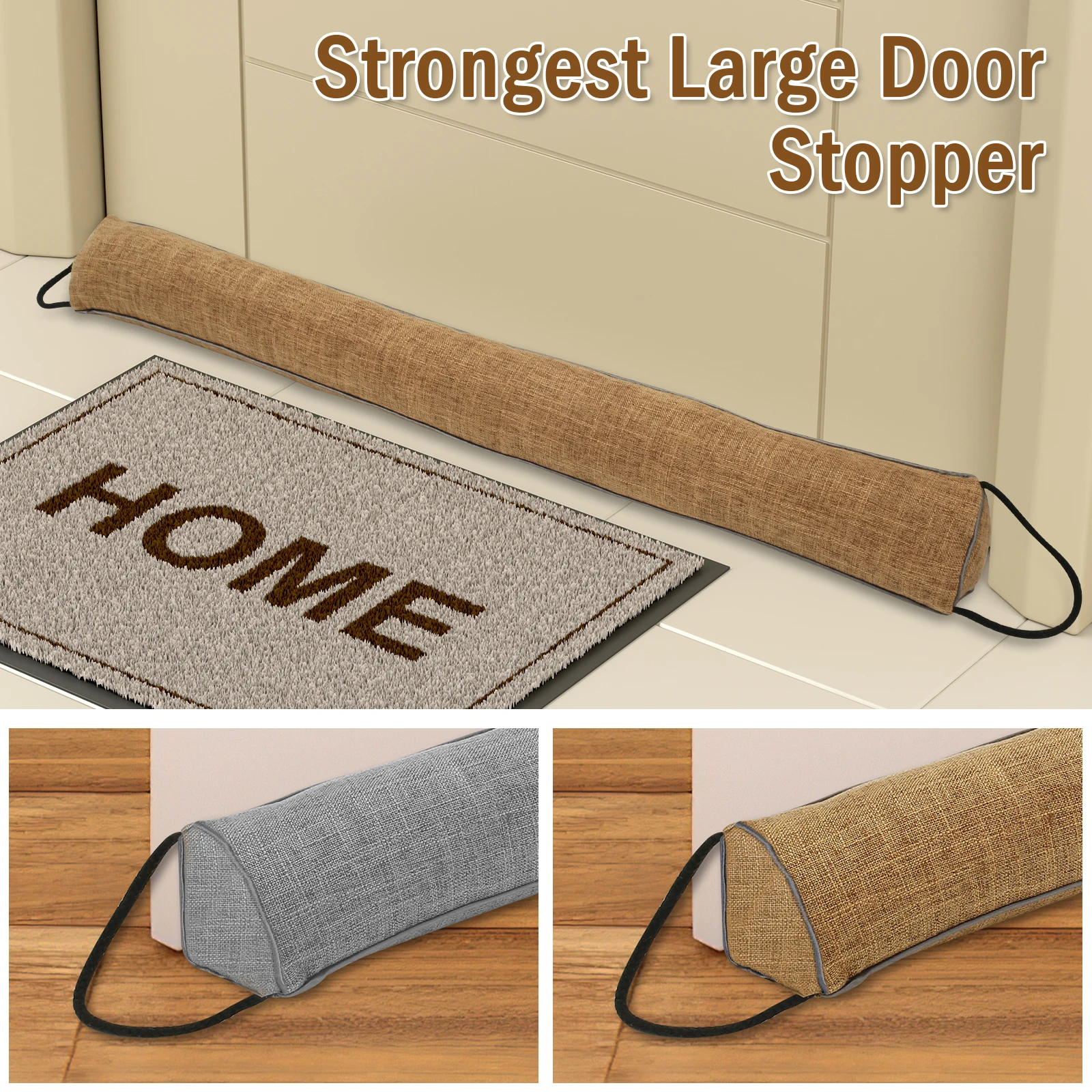 1/2 Stück Zugluftstopper unter der Tür, 92 cm, schwerer dreieckiger Tür-Zugluftblocker mit Aufhängeschlaufen für Geräuschblocker unter der Tür