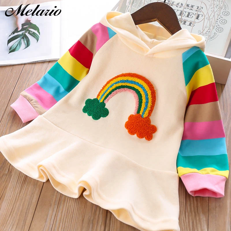 Melario Mädchen Kleid Herbst Langarm Regenbogen Gestreiften Prinzessin Kleider für Mädchen Kinder Kleid Lässige Kinder Kleidung Image