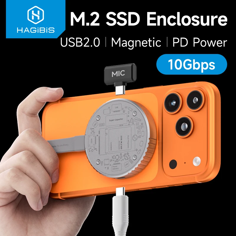 Hagibis Magnetisches M.2 2230 NVMe SSD-Gehäuse Magsafe SSD-Gehäuse USB C 3.2 Gen2 zu NVMe PCI-E für iPhone 16 Pro Max ProRes MacBook Image