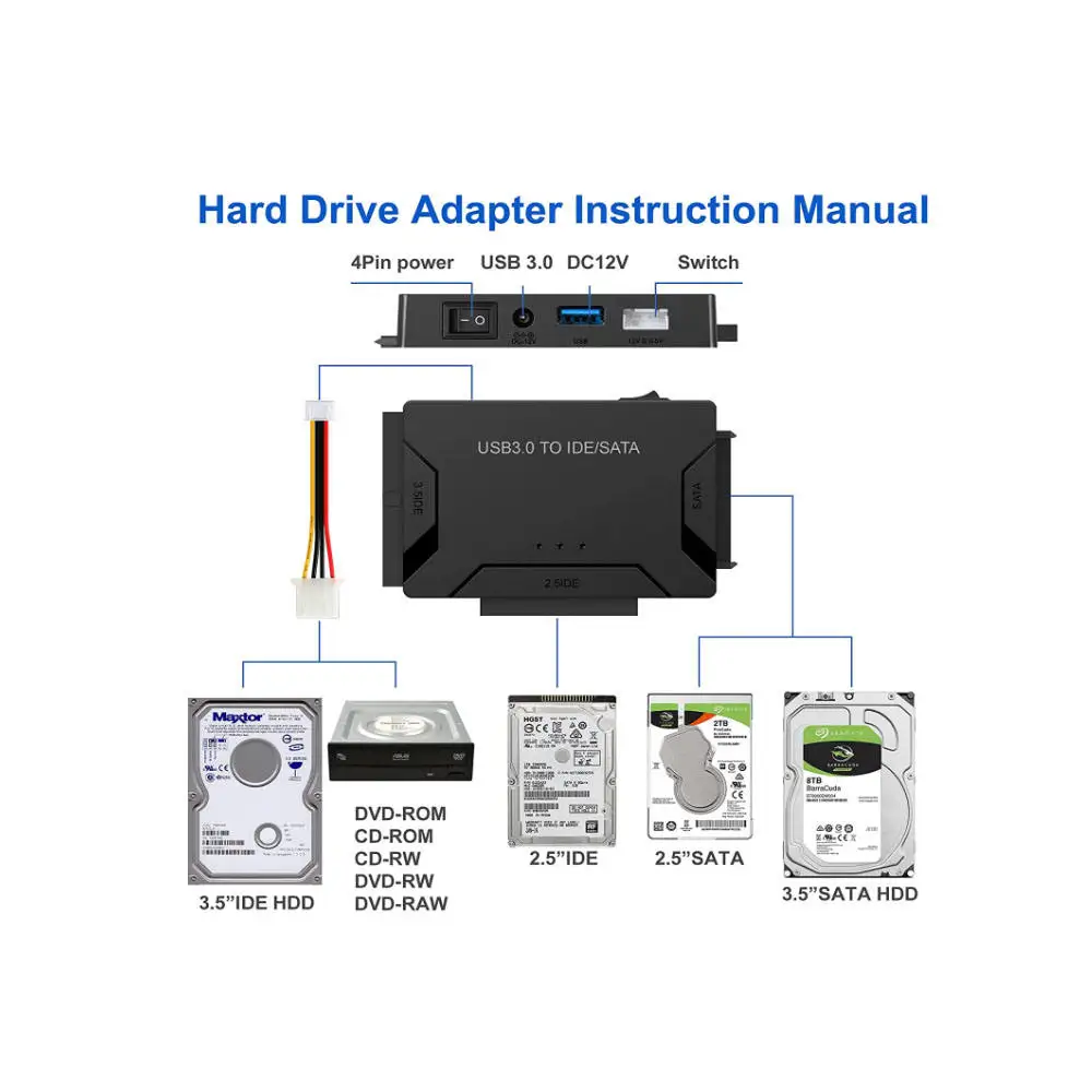 Neuer universeller SATA/IDE-zu-USB-3.0-Adapter-Festplattenleser für 2,5' 3,5'' Zoll externe HDD SSD, kompatibel mit IDE und SATA Image