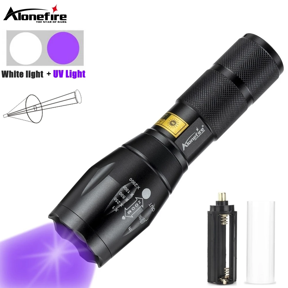 Zoom 2in1 UV 365/395 nm + weißes Licht, Beleuchtung, Taschenlampe, unsichtbare Tinte, Marker, Katze, Hund, Urin, Skorpion, Geld, Erz, Leckage, Kontrolllampe Image