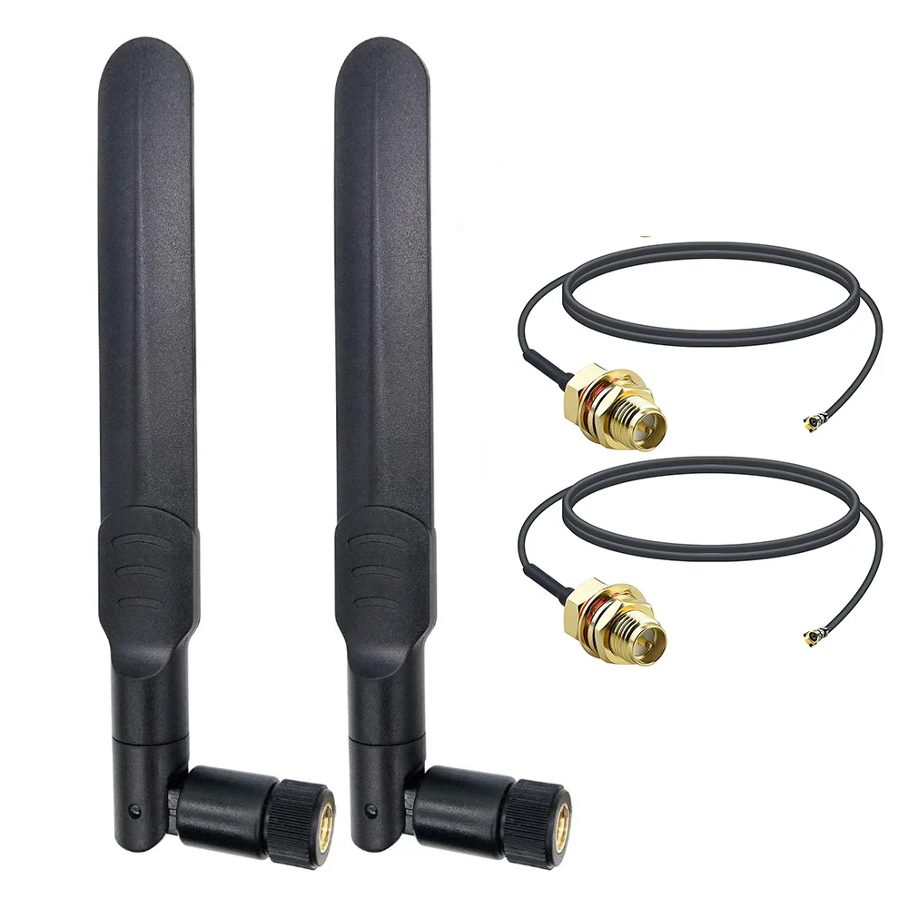 8 dBi RP-SMA-Stecker-WLAN-Antenne + 15 cm U.FL auf RP-SMA-Buchse, Verlängerungskabel für Mini-PCIe-Steckplatz Image
