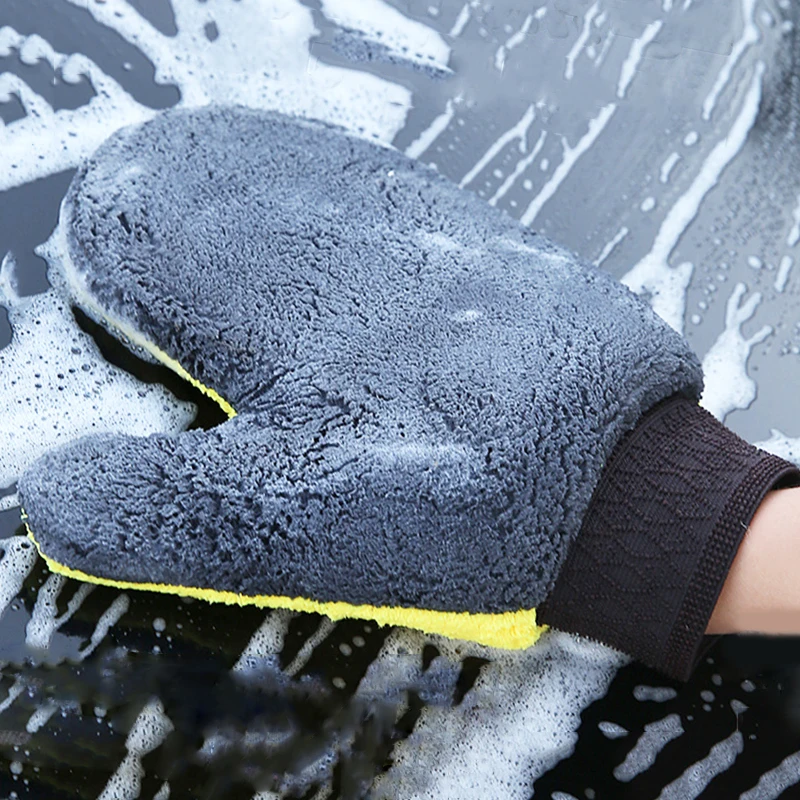 Auto Waschen Reinigung Handschuh Pinsel Dicke doppelseitige Mikrofaser Korallen Fleece Handschuhe Auto Reinigung Handschuh Auto Wachs Detaillierung Pflege Pinsel Image