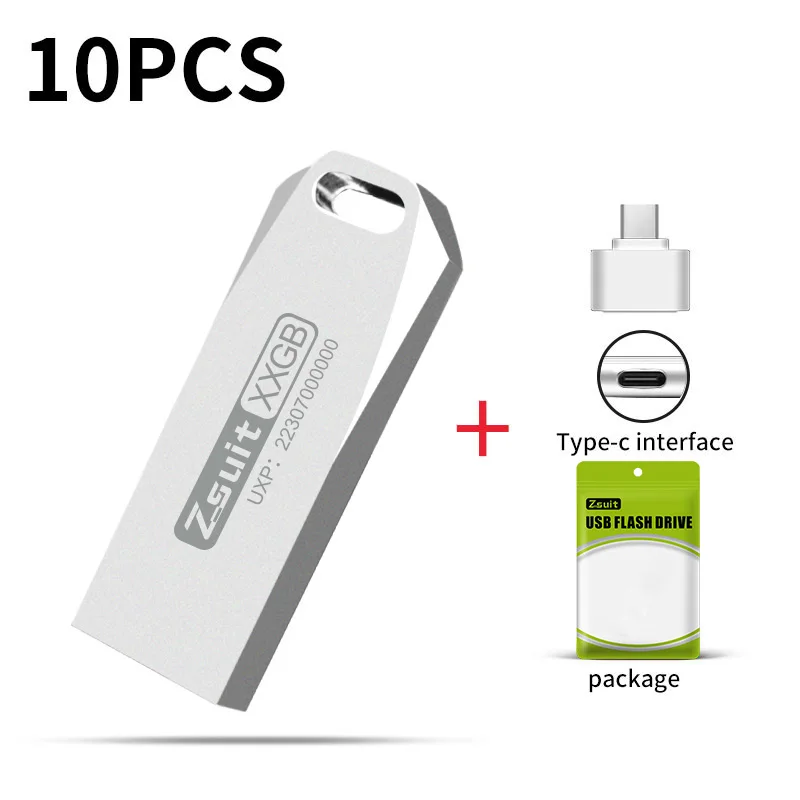 Zsuit 10 Stück/USB-Flash-Laufwerk, 64 GB, Metall-Stift-Laufwerke, 128 GB, wasserdicht, Memories Stick 3.0, U-Disk, kostenloses Logo, Geschenk, Pendrive Typ C, USB Image