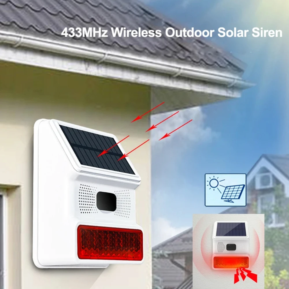 TAIBOAN Solar+Batterie Dual Power Sirene | 433 MHz kabelloser Alarm mit Magnetfuß, kompatibel mit GSM/WiFi-Alarmen Image