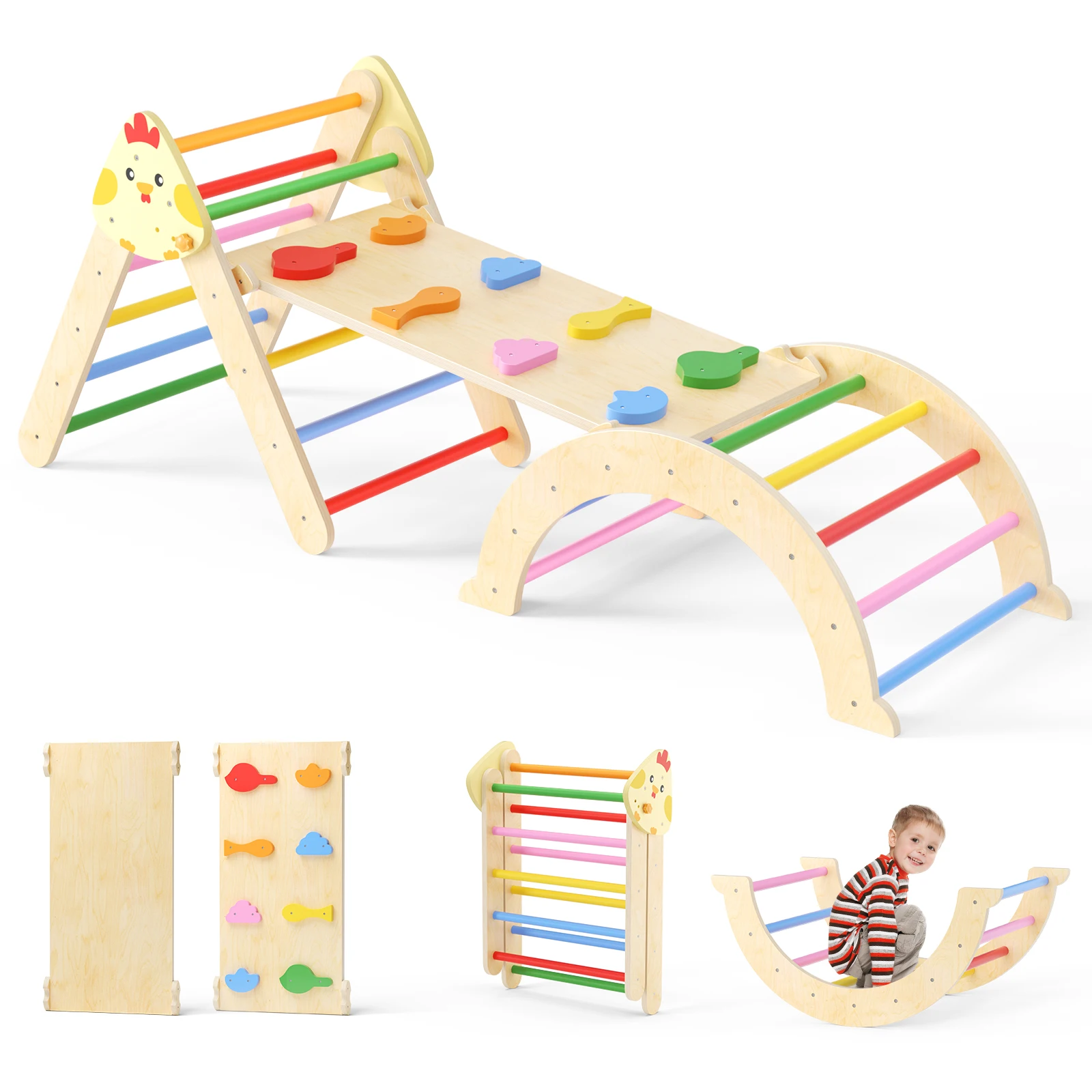 7-in-1-Klettergerüst für Kleinkinder, Spielplatz, Indoor-Spiel, Fitnessstudio, Holzrutsche für Kinder, Training, Baby Image