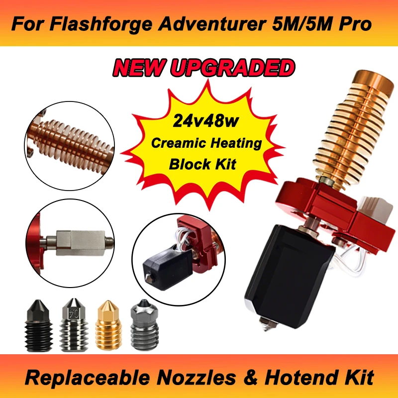 Neues Upgrade-Hotend für Flashforge Adventurer 5M / 5M Pro Pinting Head 280 ℃ Keramik-Heizblock-Kit AD5M Düse aus hartem Stahl, heiß Image