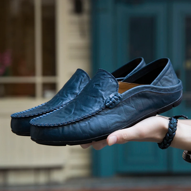 Männer Schuhe Casual Echtes Leder Herren Loafer Mokassins Designer Slip auf Boot Schuhe Hohe Qualität Chaussure Homme Plus Größe 37-47