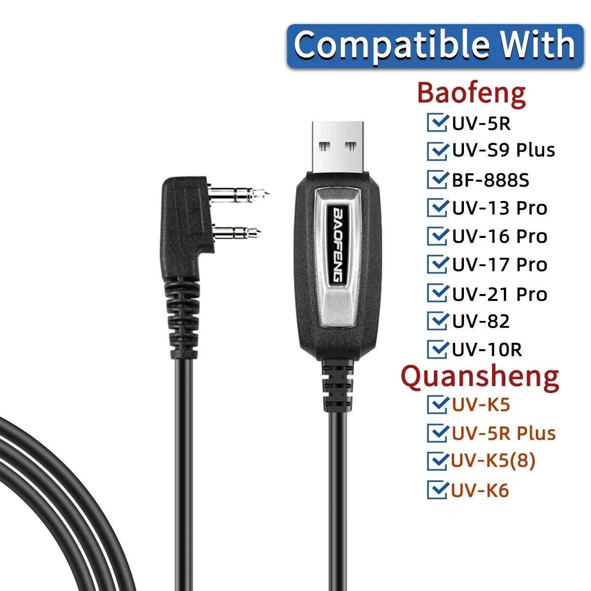 USB-Programmierkabel mit CD für Baofeng UV-5R 82 888S UV-S9PLUS UV-13 16 17 21 Pro Quansheng UV-K5 5R Plus Walkie Talkie Radio Image