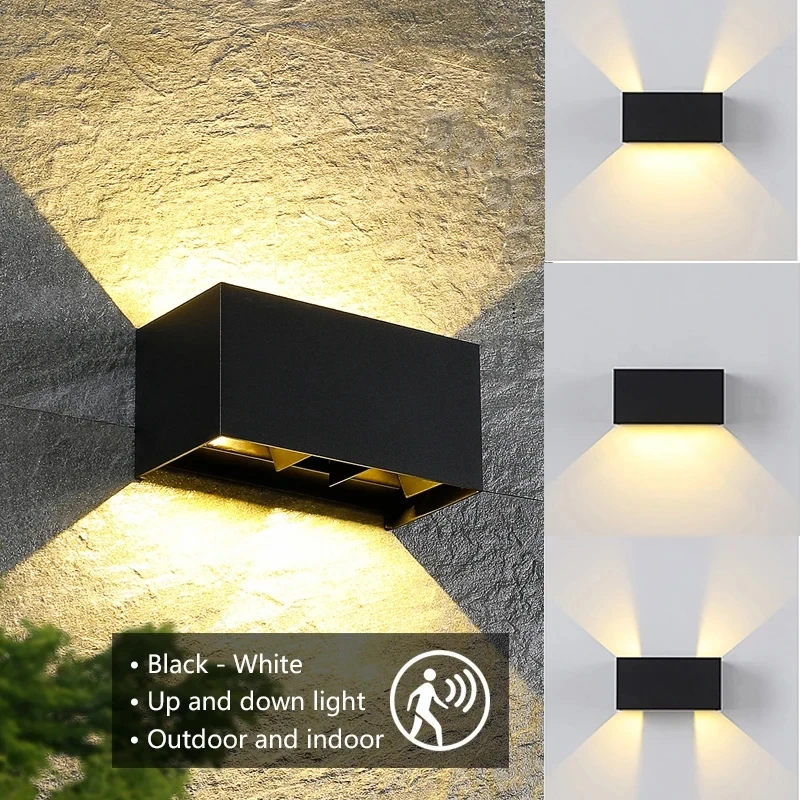 LED-Außenwandleuchten, 24 W, LED-Bewegungsmelder, Schwarz/Weiß, IP65, wasserdicht, Innen- und Außenbeleuchtung, verstellbare Wandleuchte