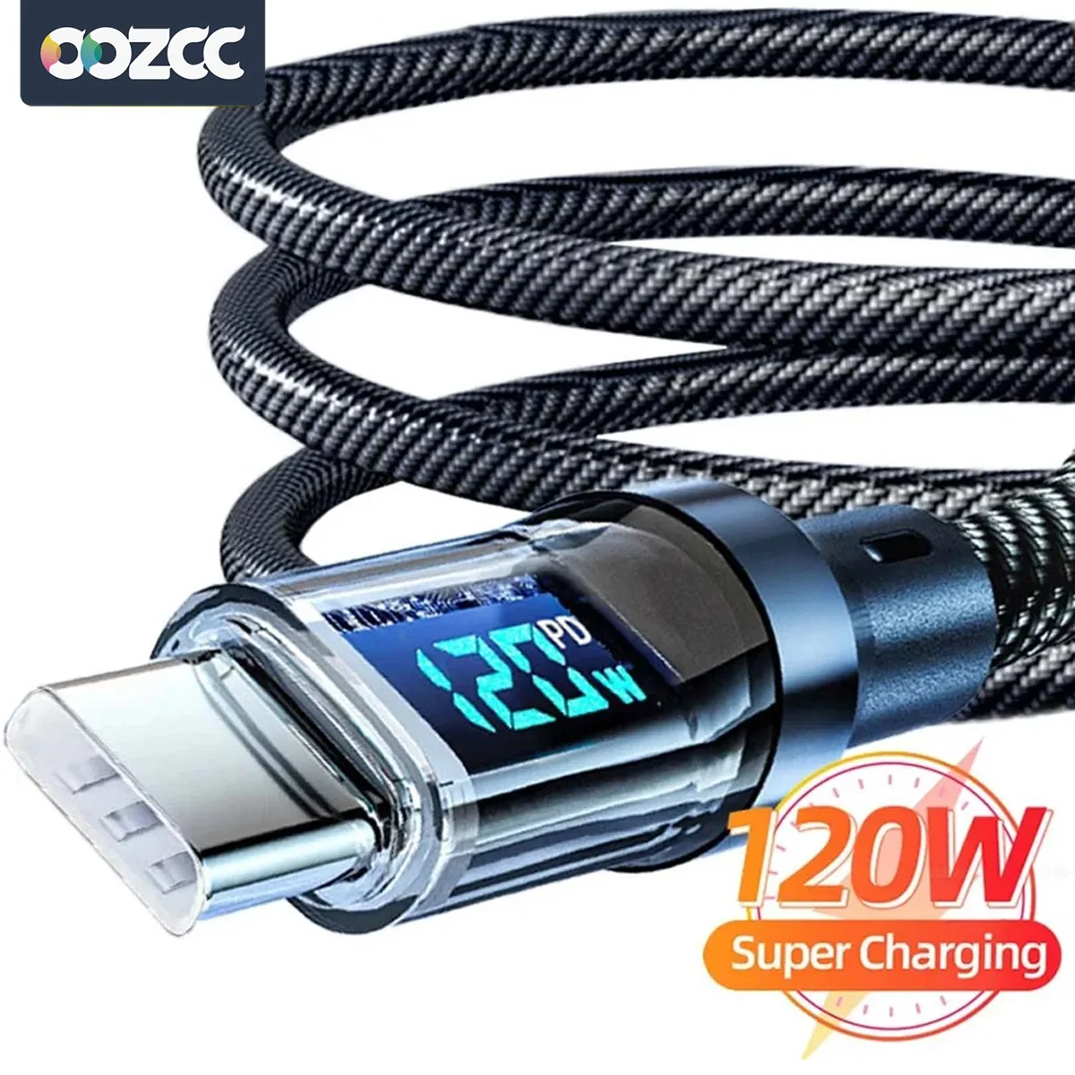 OOZCC 120 W Typ C auf Typ C Kabel Telefon Superschnelles Ladekabel mit LED-Anzeige USB auf Typ-C-Datenkabel für Xiaomi Samsung Image