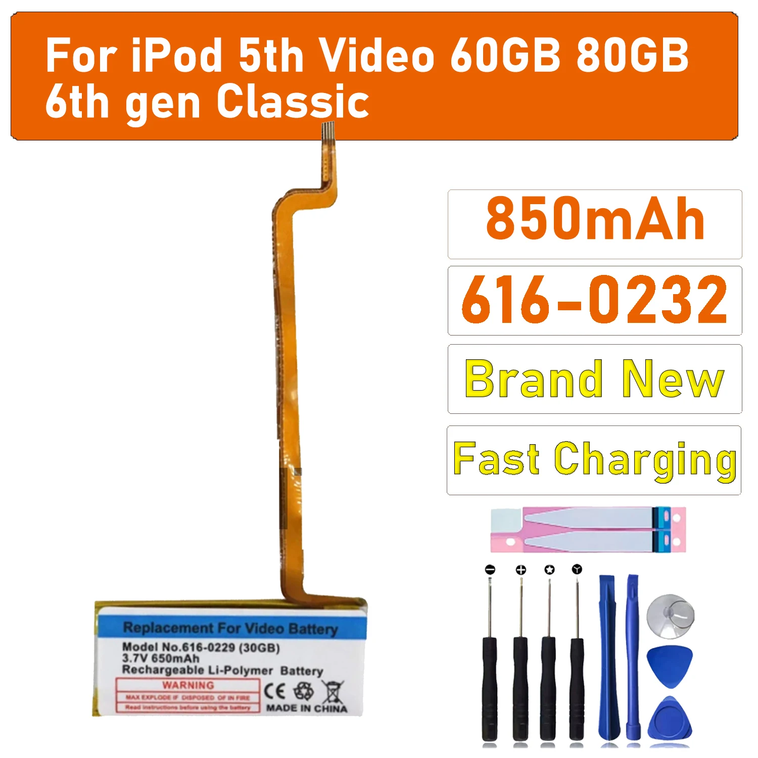 616-0232 Akku für iPod 5. Video 60 GB 80 GB für 6. Generation Classic Thick 160 GB 616-0232 Akku Video 5. 30 GB A1238 616-0229 Image