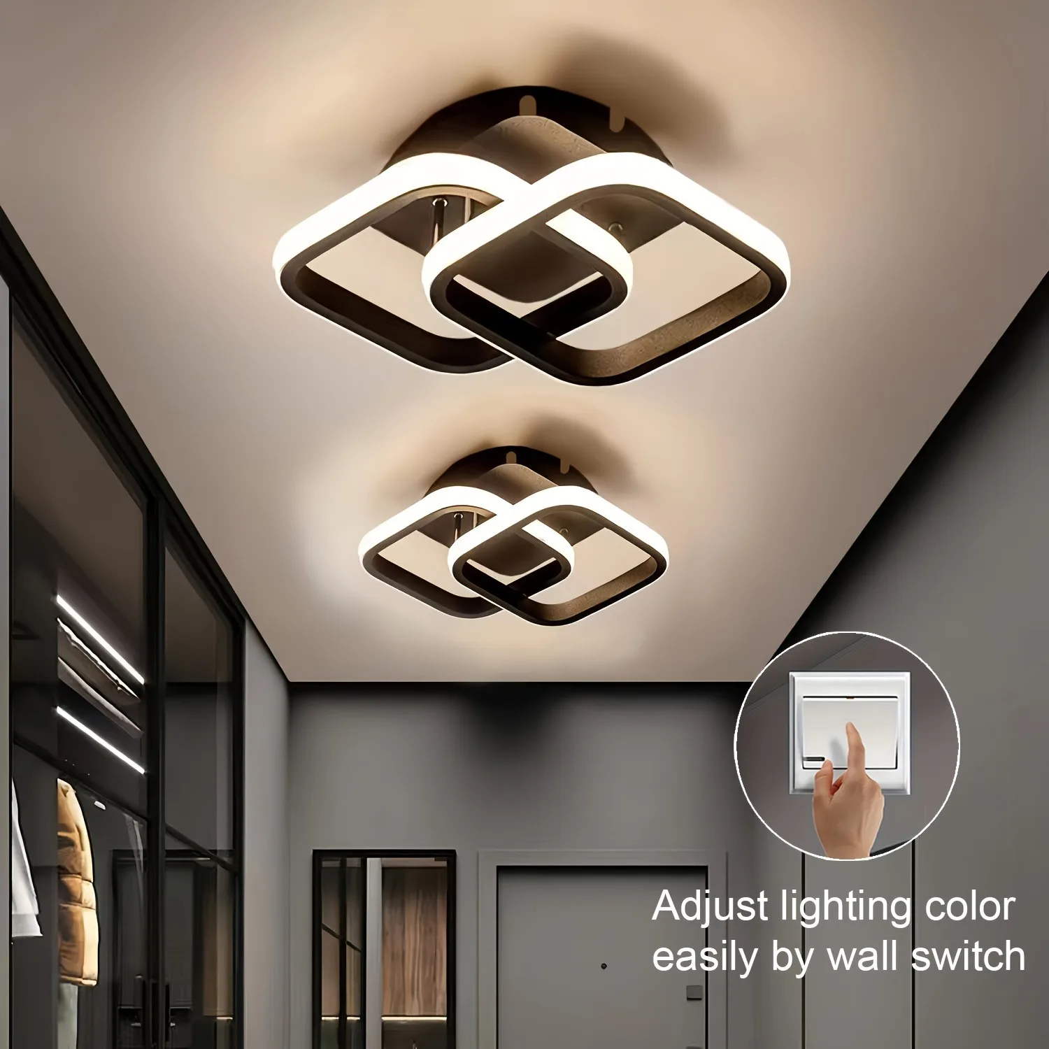 LED-Deckenleuchte, Korridor, Balkon, Schwarz, Weiß, Innen-Kronleuchter, Deckenleuchte für Schlafzimmer, Wohnzimmer, Gang, Dekoration, 110–220 V