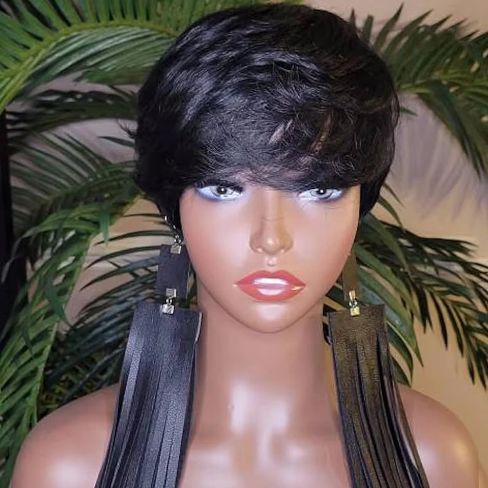 Perücke kurze Haare Perücken, Pixie schneidet Perücken, kurze gerade schwarze Damen Perücken synthetische kurze Perücken für schwarze Frauen Afro amerikaner Frauen Image