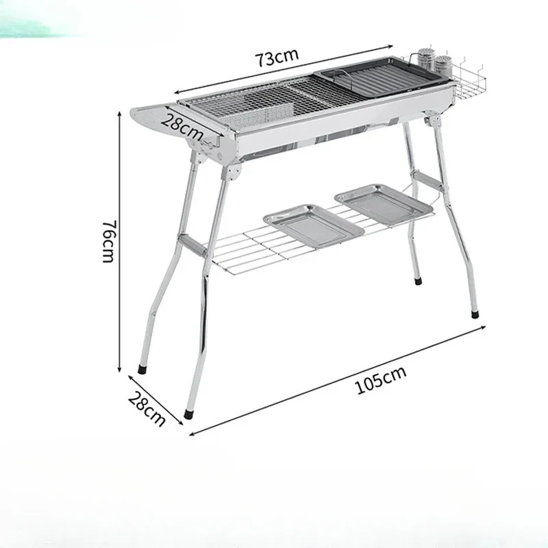 Holzkohlegrill aus Edelstahl für den Außenbereich, großes Grillwerkzeug, tragbar, mit kostenloser Installation, Griff, zusammenklappbar, zum Kochen Image