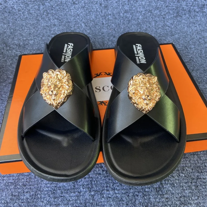 Größe 38-48 Original Schuhe Marke Sommer Leder Rutschen für Mann schwarz braun Mode Schuhe für Herren Hausschuhe Business Strand Hausschuhe