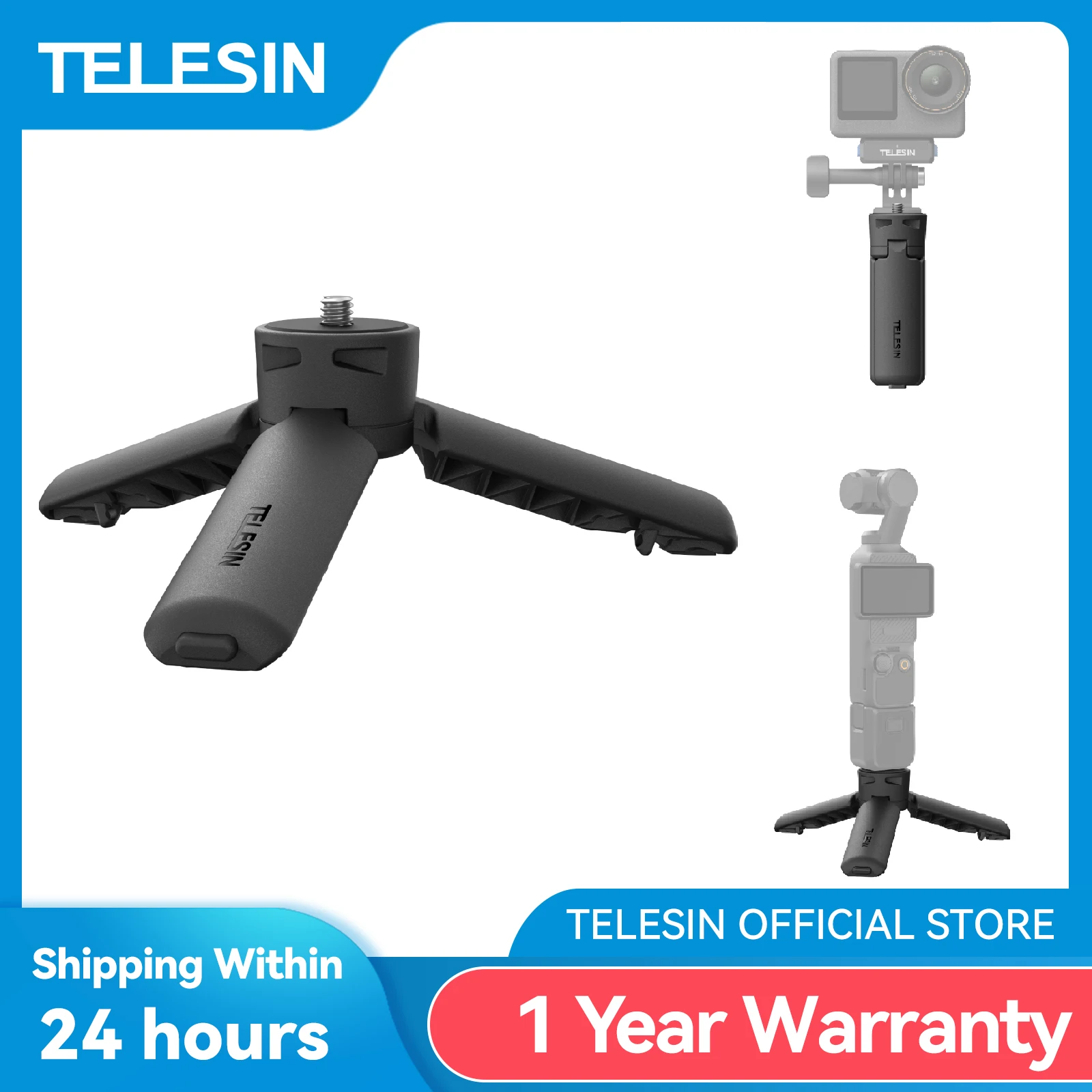 TELESIN Mini Quick Release Universal Stativ Handgriff für GoPro Insta360 DJI Osmo Action Kamera mit 1/4 Schraube Adapter Image