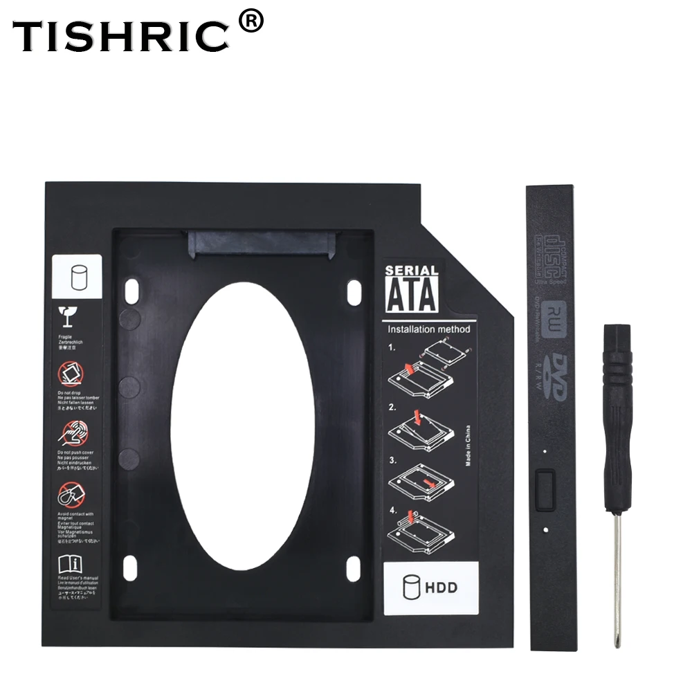 TISHRIC Kunststoff-HDD-Caddy 9,5 oder 12,7 mm SATA 3.0 Optibay 2,5 Zoll SSD DVD-Festplatten-Treiber CD-ROM-Adaptergehäuse Image