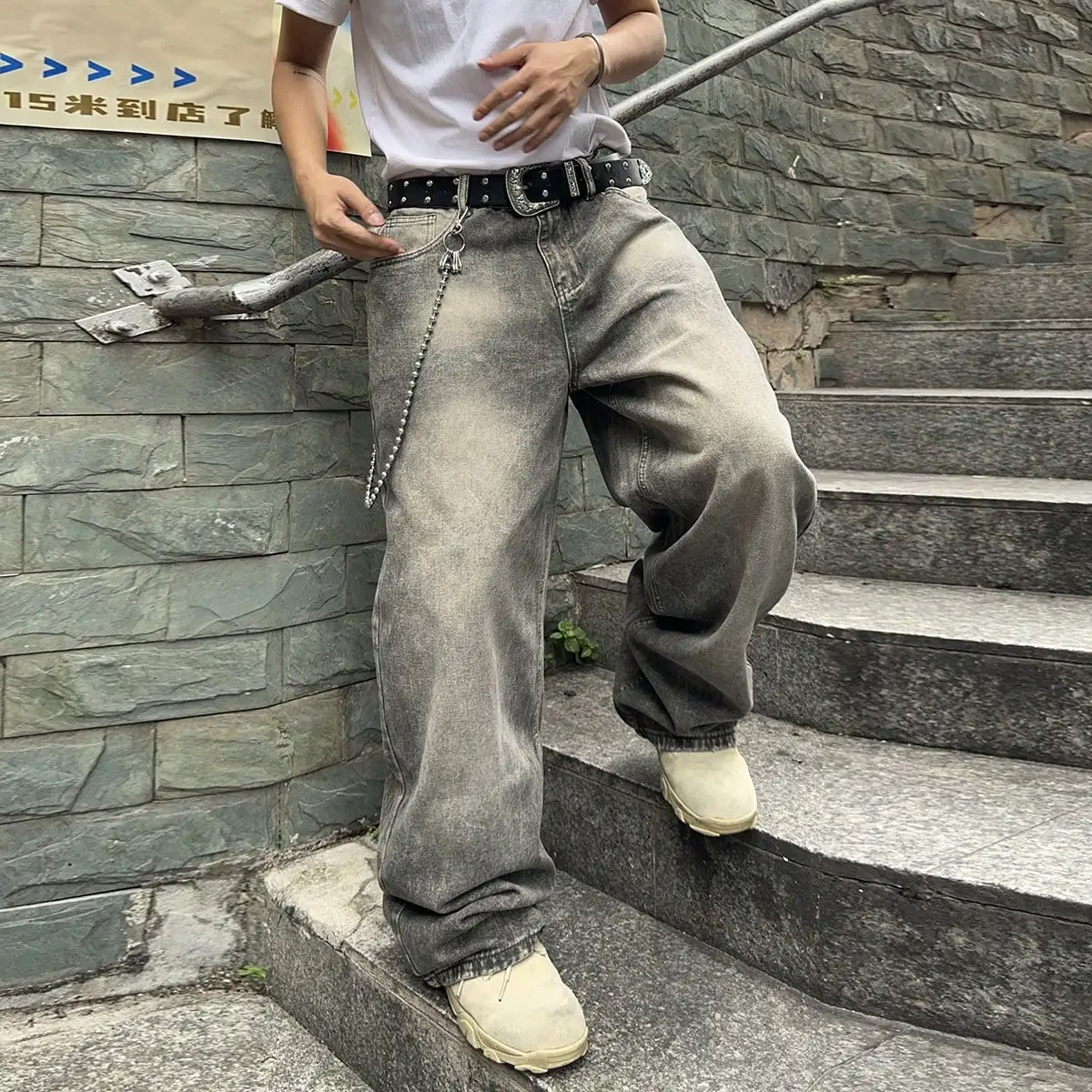 Vintage Männer y2k Stretchy Baggy Denim Jeans Für Männer Mode Casual Hosen Streetwear Denim Hip Hop Breite Bein Gerade Hosen