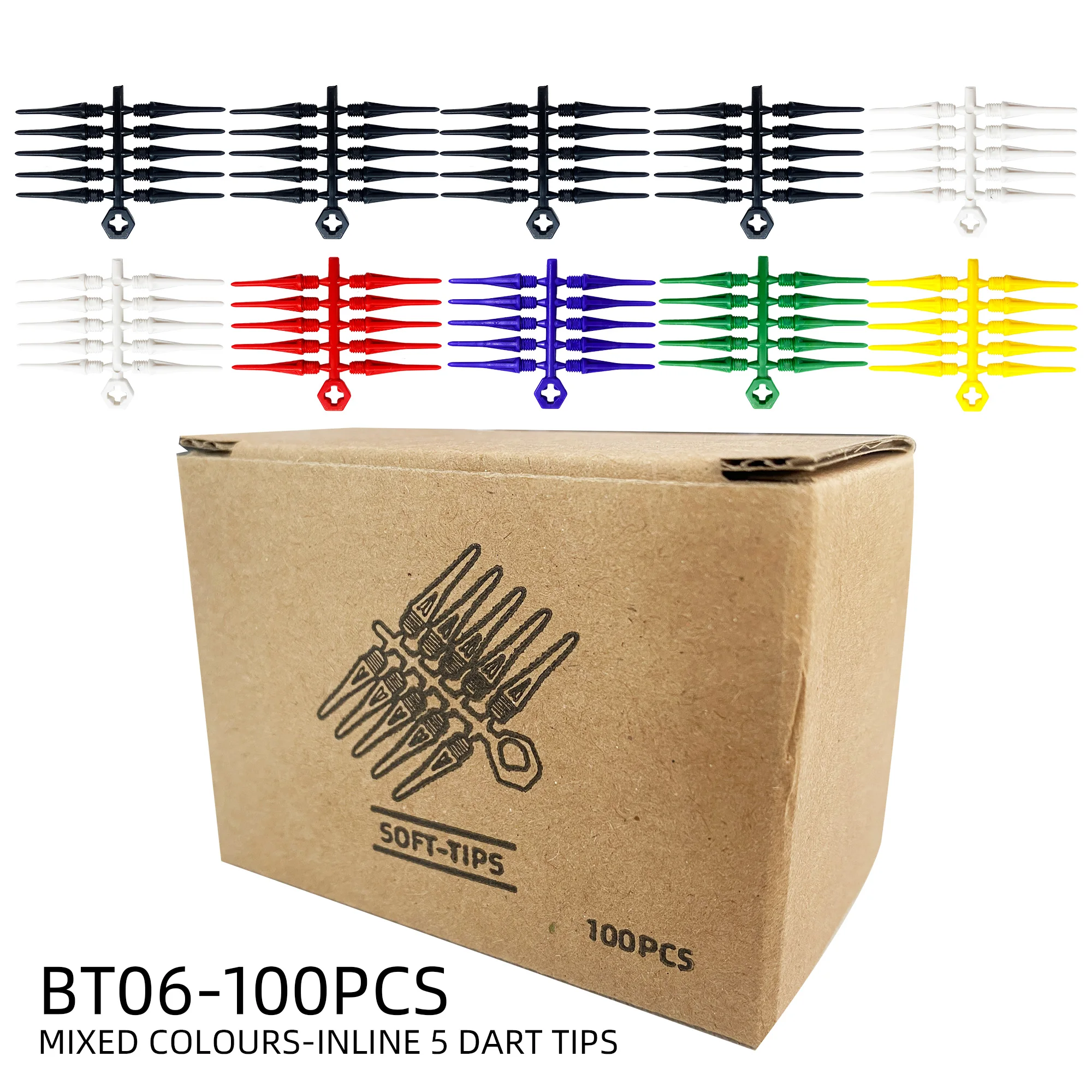 WEDARTE 50 Stück Soft Dart Tip 2BA Schraubenschlüsselsatz für elektronisches Dartscheiben-Zubehör mit weicher Kunststoffspitze, Dartspitzen mit einem Werkzeug-Wrech-Kit Image
