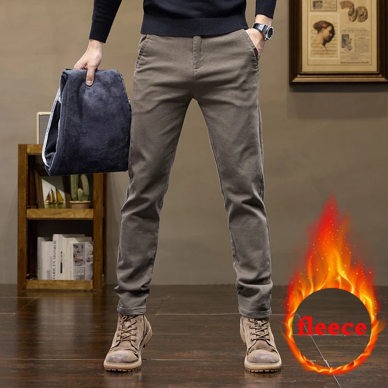 Warme Fleece Hosen Winter Mann Cowboy Mann Thermische Fleece Gefüttert Koreanische Mode Schlank Verdicken Plüsch Wolle Boot Cut Jeans Männer Image