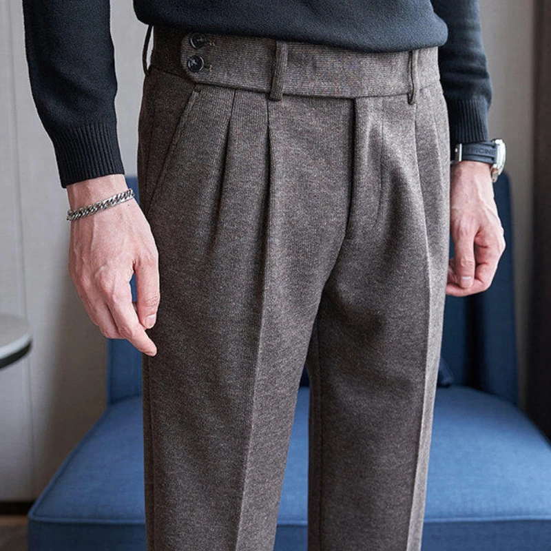 Lässige Anzughose aus Wollstoff für Herren im Herbst/Winter, Schwarz, Kaffee erhältlich, Größe 28–36