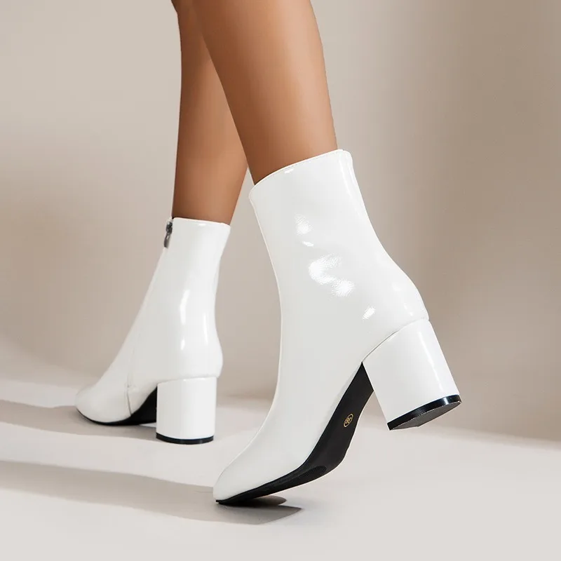 Damen-Stiefeletten, modischer seitlicher Reißverschluss, kurze Stiefel für Damen, spitze Zehen, High Heels, hochwertiges Leder, Damenstiefel, Größe 35–42