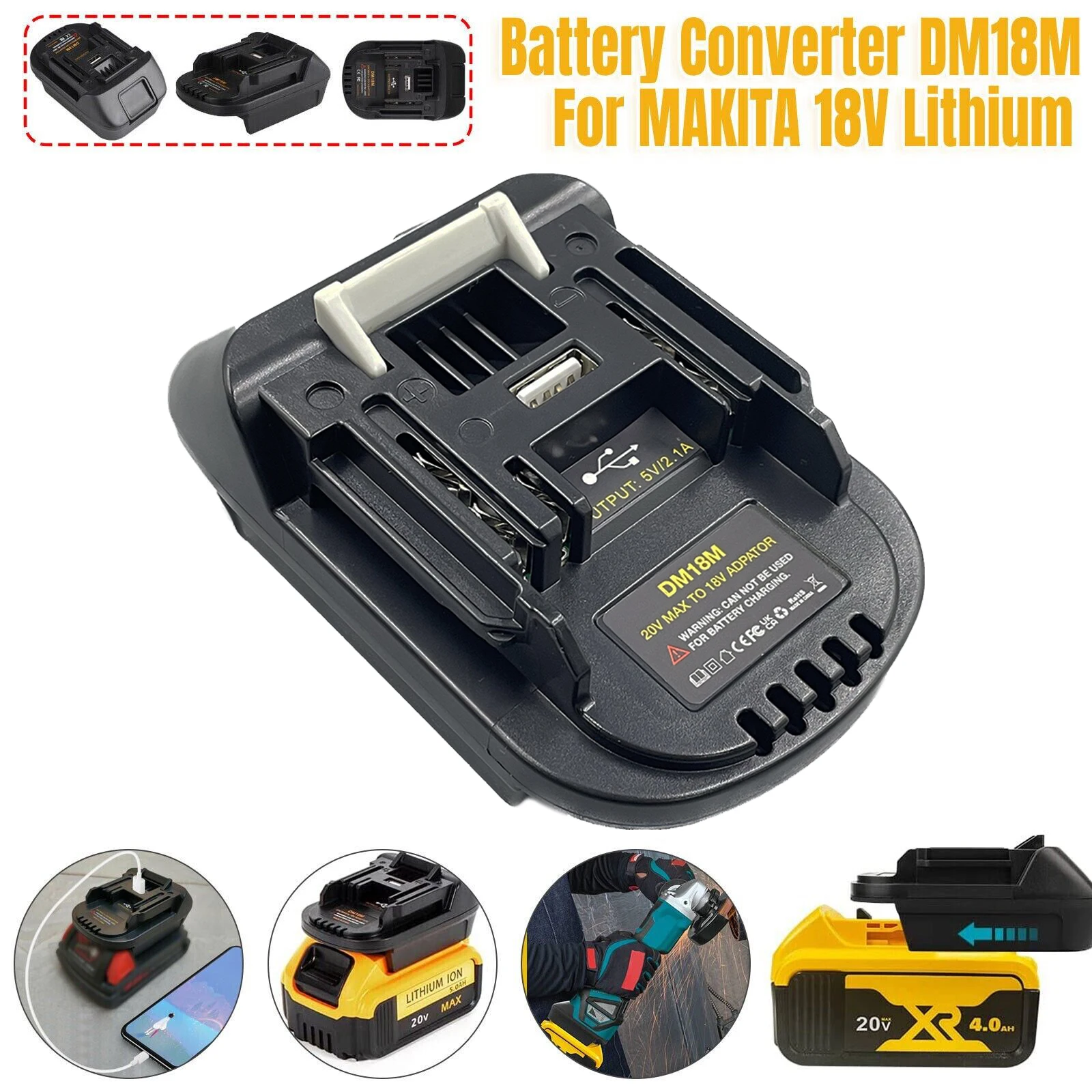 DM18M Akku-Adapter für 18-V-Werkzeuge von Makita. Konvertieren Sie für Dewalt 20V-Akku und Milwaukee M18 18-V-Akku auf 18-V-Akku von Makita Image