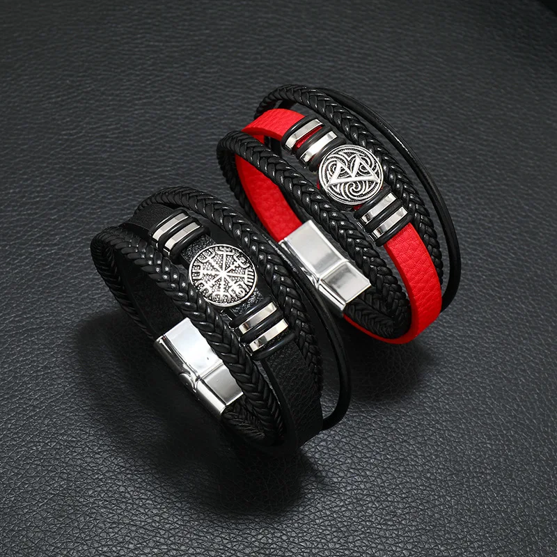 Rot Schwarz Rot Baum Männlich Einzigartiges Design Trendy Punk Vintage Manschette Männer Armbänder PU Leder Armbänder Armreifen für Frauen Männer Schmuck