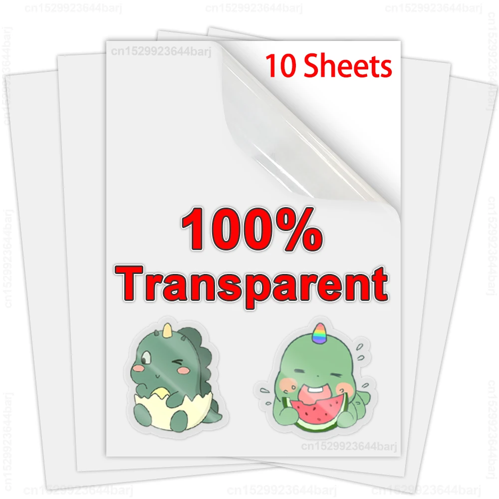 10 Blatt bedruckbares Vinyl-Aufkleberpapier, 100 % transparent, selbstklebend, A4-Kopierpapier, DIY-Etikett für Tintenstrahldrucker, nicht wasserfest Image