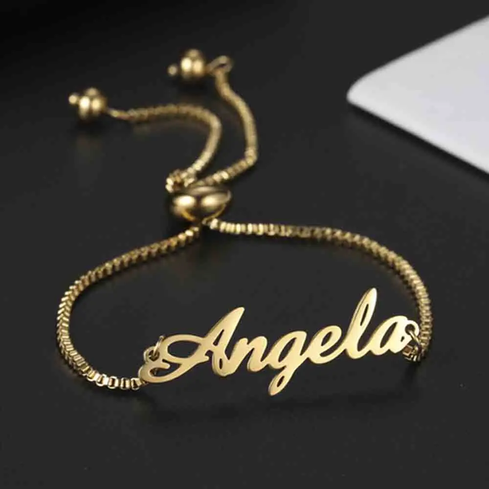 Benutzerdefinierte Namensarmbänder, hebräisch, personalisierter Name, Edelstahl, Schmuckschatulle, Kette, Valentinstagsgeschenke für Paare Image
