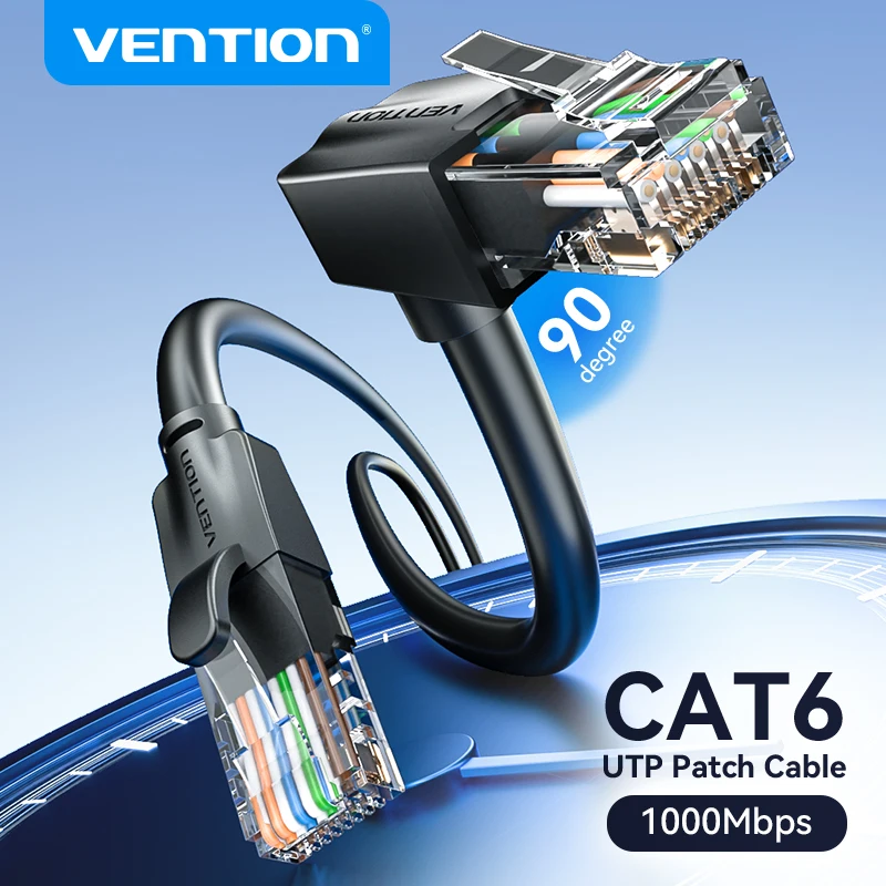 Vention Ethernet-Kabel Cat6 UTP 90 Grad Downard rechtwinkliges Patchkabel für Laptop, Router, TV-Box, Drucker, USB-HUB, RJ45-Internet Image