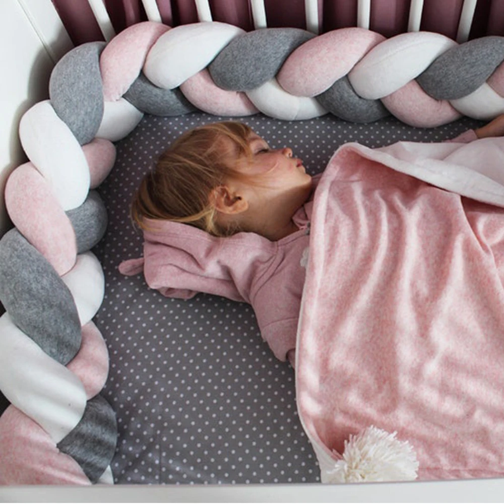 1M/2M/3M/4M Geflecht Baby Bett Stoßstange Infant Wiege Cot Protector plüsch Kissen Kissen Krippe Anti-kollision Room Decor Stoßstange Image