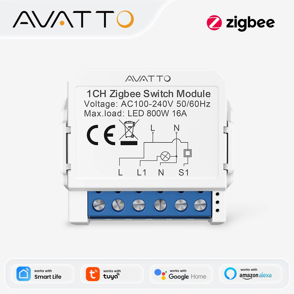 AVATTO Tuya Smart Zigbee Switch Modul 2-Wege-Steuerung, Smart Home 1/2/3/4 Gang Automatisierung DIY Breaker Arbeit für Alexa Google Home Image