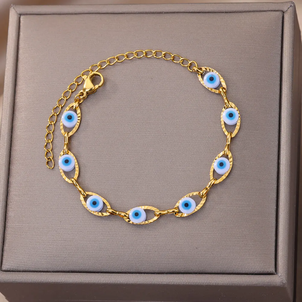 Gothic Regenbogen Evil Eye Armbänder Für Frauen Edelstahl Gold Farbe Türkische Dämon Kette Charm Armband Sommer Strand Schmuck