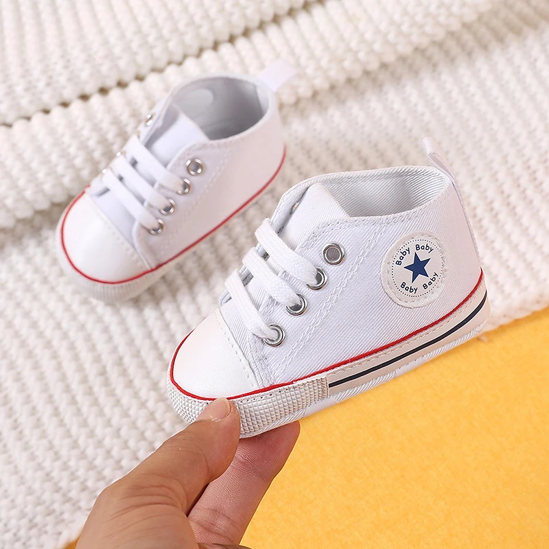 0-18 Monate Baby Leinwand Klassische Sportschuhe Neugeborene Jungen und Mädchen Gedruckt Stern Lauflernschuhe Kleinkind Anti-Rutsch-Babyschuhe Image