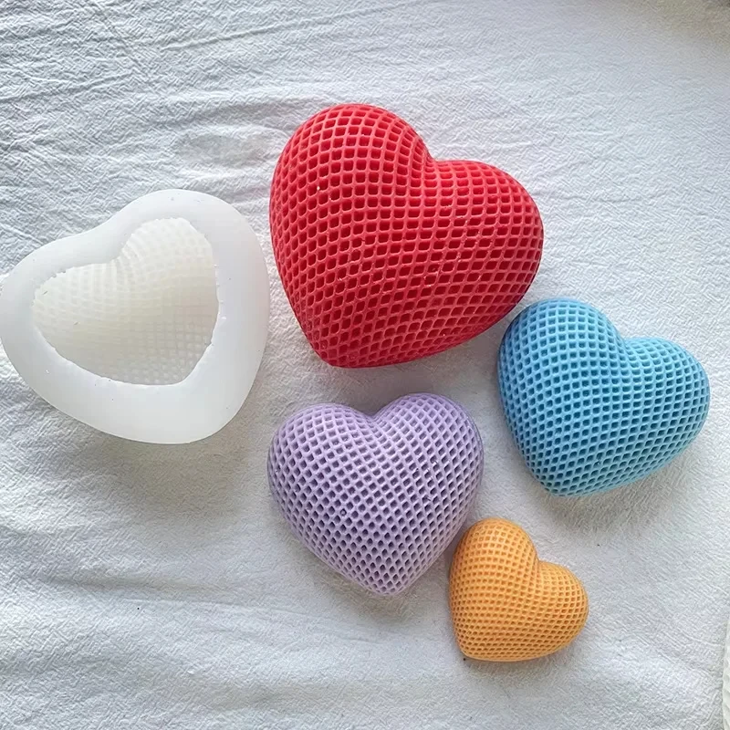 3D Gewebte Herzform Silikon-Gießform DIY Handgemachte Herzförmige Kerzen-, Seifen-, Gips-, Kuchen-, Schokoladen-Backform Valentinstag-Geschenk Image