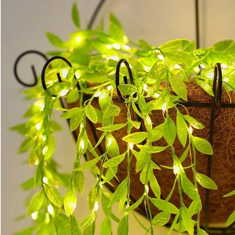 2/3m 20led Blatt Lichterketten USB-Stecker Weide Vorhang Lampe Schlafzimmer dekorative Imitation grün Blatt Rattan Kupferdraht Licht