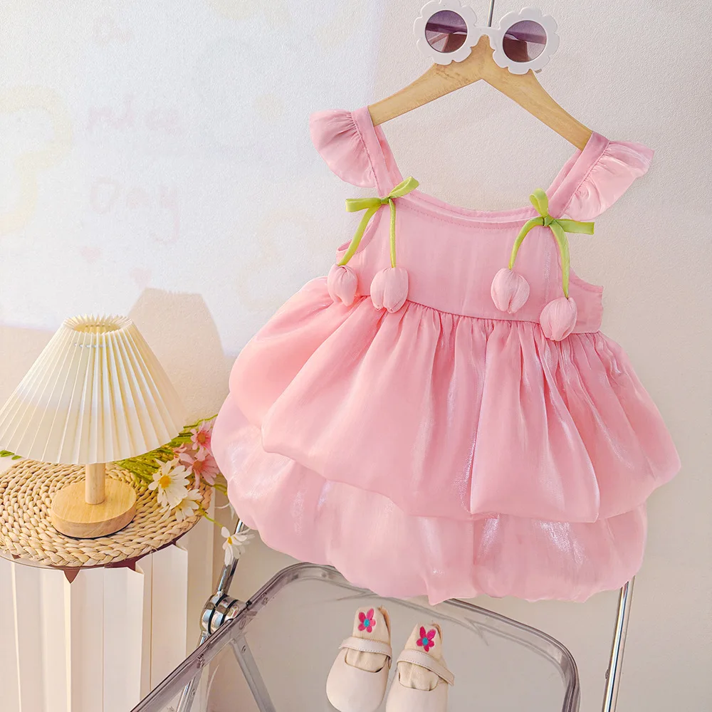 0-3 Jahre altes Baby Mädchen Prinzessin Kleid, Sommer neue süße Tulpe Kinder ärmellose Kleidung geeignet für Hochzeitsfeiern Image