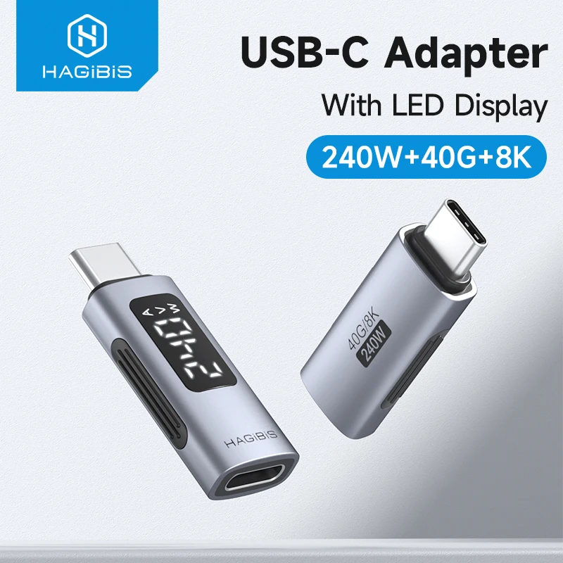 Hagibis LED-Anzeige 240 W USB-C-Adapter Typ C auf USB-C-USB4-Anschluss 40 Gbit/s 8K bei 60 Hz für Thunderbolt 4/3 iPhone 15/16/17 MacBook Image