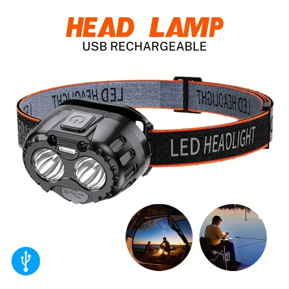 Wiederaufladbare Sensor-LED-Stirnlampe, wasserdichte Notfall-Kopf-Taschenlampen-Scheinwerfer für Outdoor-Angeln, Camping, Wandern Image