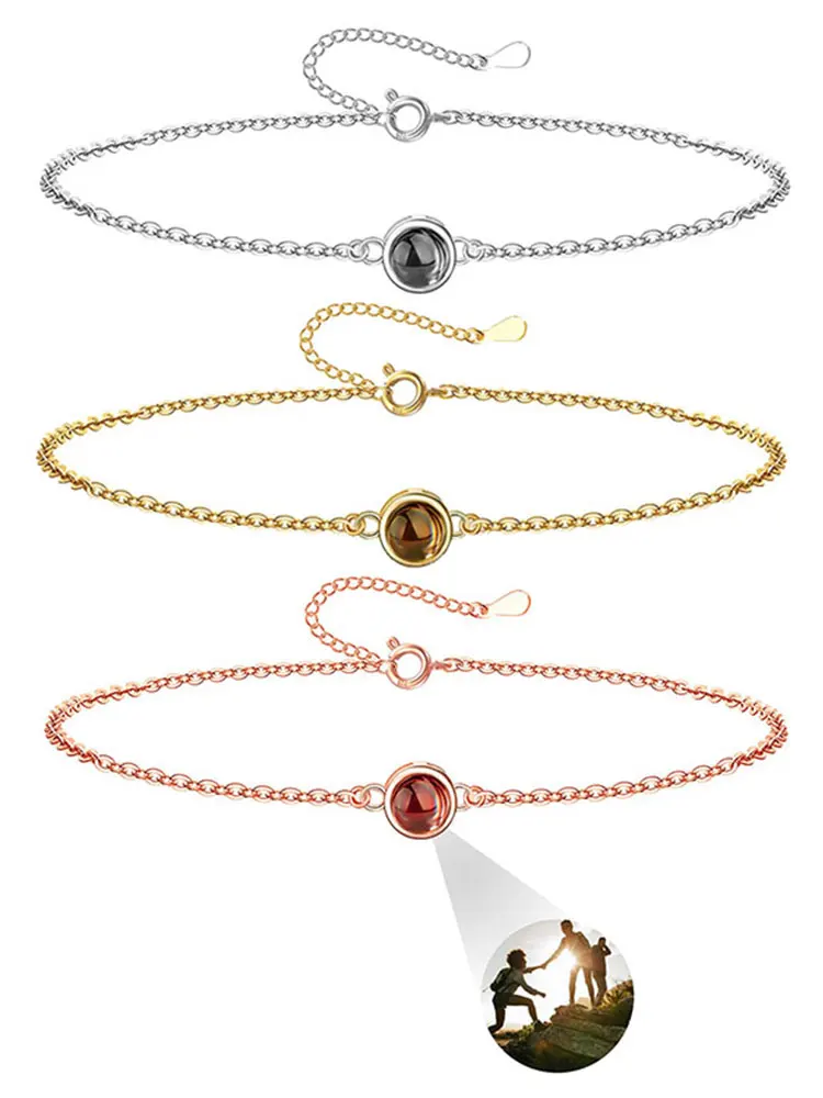Benutzerdefiniertes Foto-Armband, personalisiertes Foto-Projektionsarmband, runder Anhänger mit farbigem Bild, Armband innen für Frauen, Geschenk Image