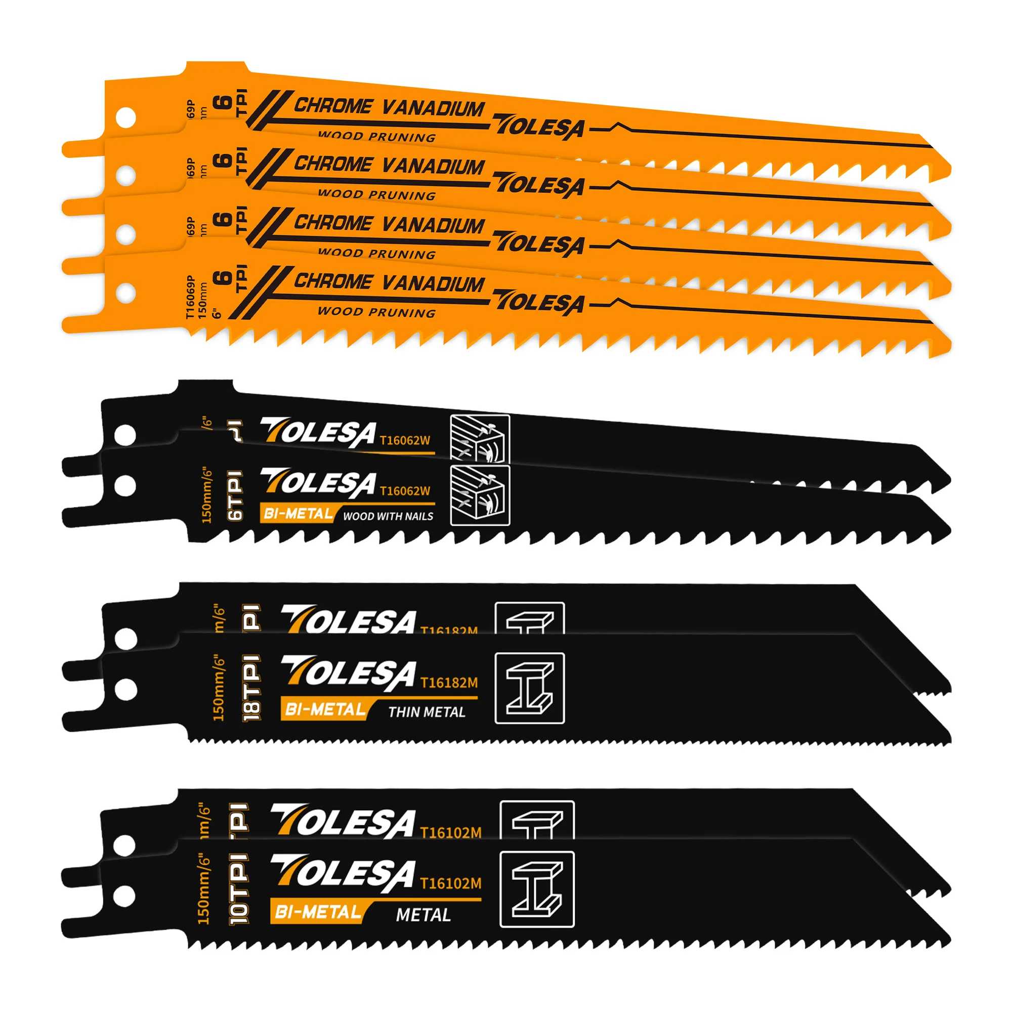 TOLESA 10 Stück Säbelsägeblätter für Holz, PVC-Schneiden, Abrissarbeiten, Bi-Metall Säbelsägeblatt für Metallschneiden Image