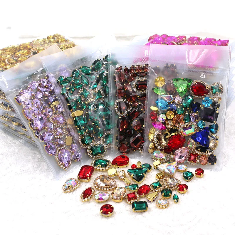 50 teile/beutel Glänzende 24 Farbe Gemischte Form Nähen auf Glas Strass Gold Klaue Kristall Schnalle Diy Hochzeit Dekoration Kleidung/schuh/Kleid
