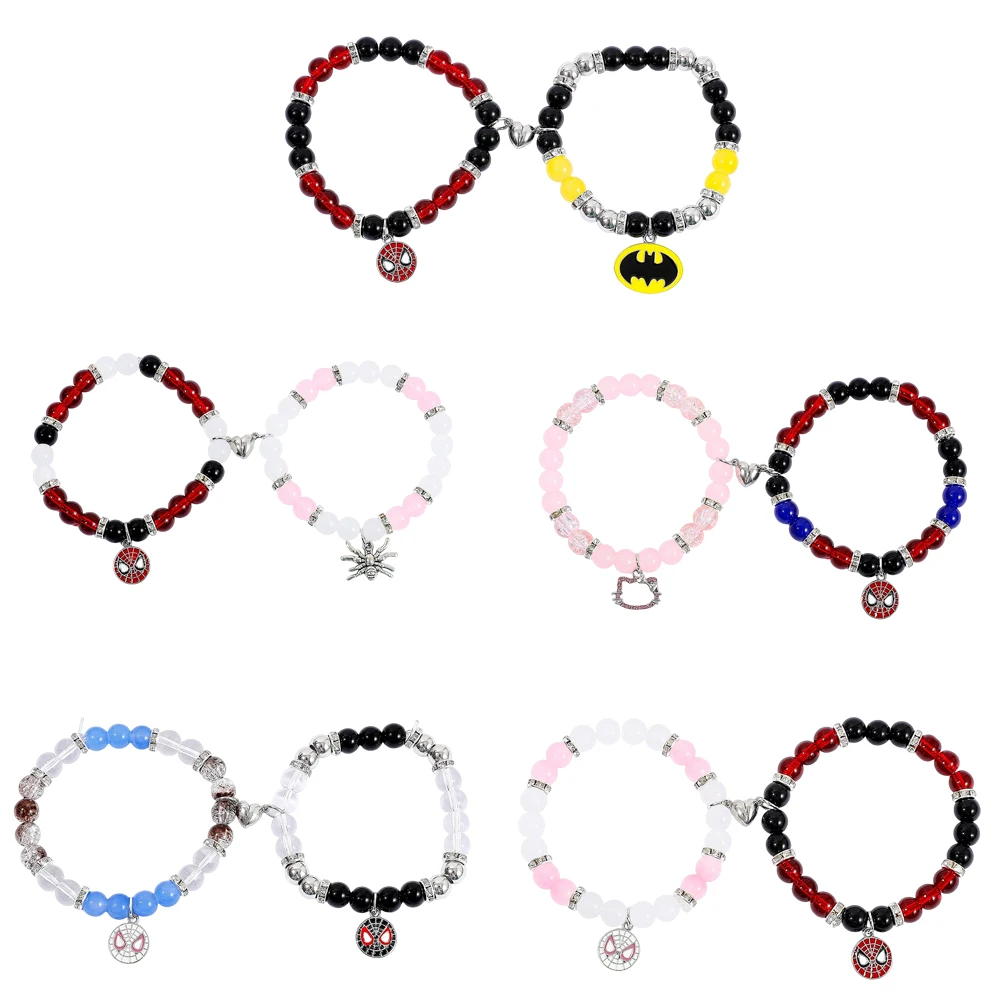 Gothic Spiderman Paar Armbänder Magnetisches Herz passendes Set Dunkler ästhetischer Schmuck für Paare und BFFs