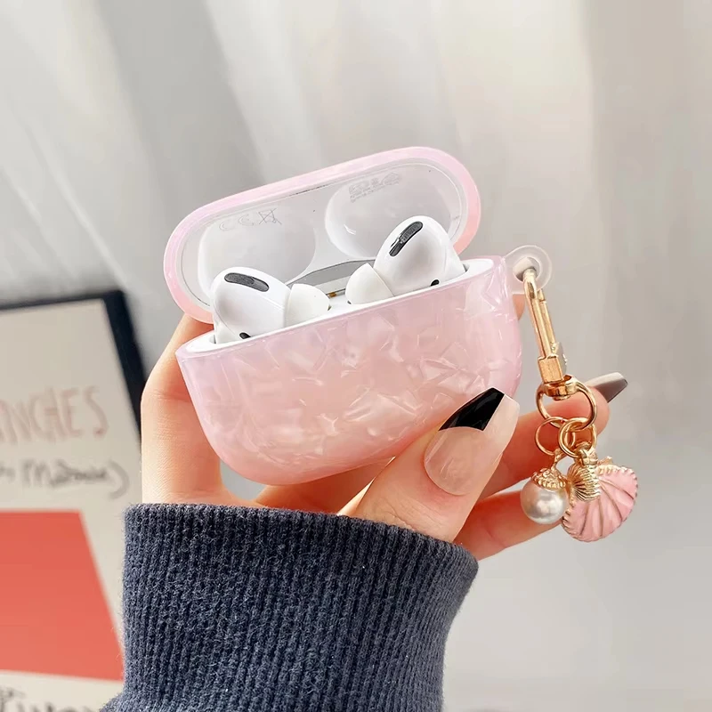 Fashion Dreamy Pearl Shell Soft Case mit Schlüsselanhänger für AirPods 4 3 Pro 2 1 Drahtlose Kopfhörer Zubehör Kopfhörer Box Cover Image
