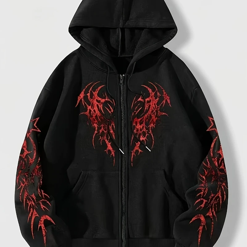Herbst und Winter Neue Herren Modische und trendige lässige Hoodie Reißverschlussjacke Y2K Bedrucktes Muster Lässiges Retro Street Style Top