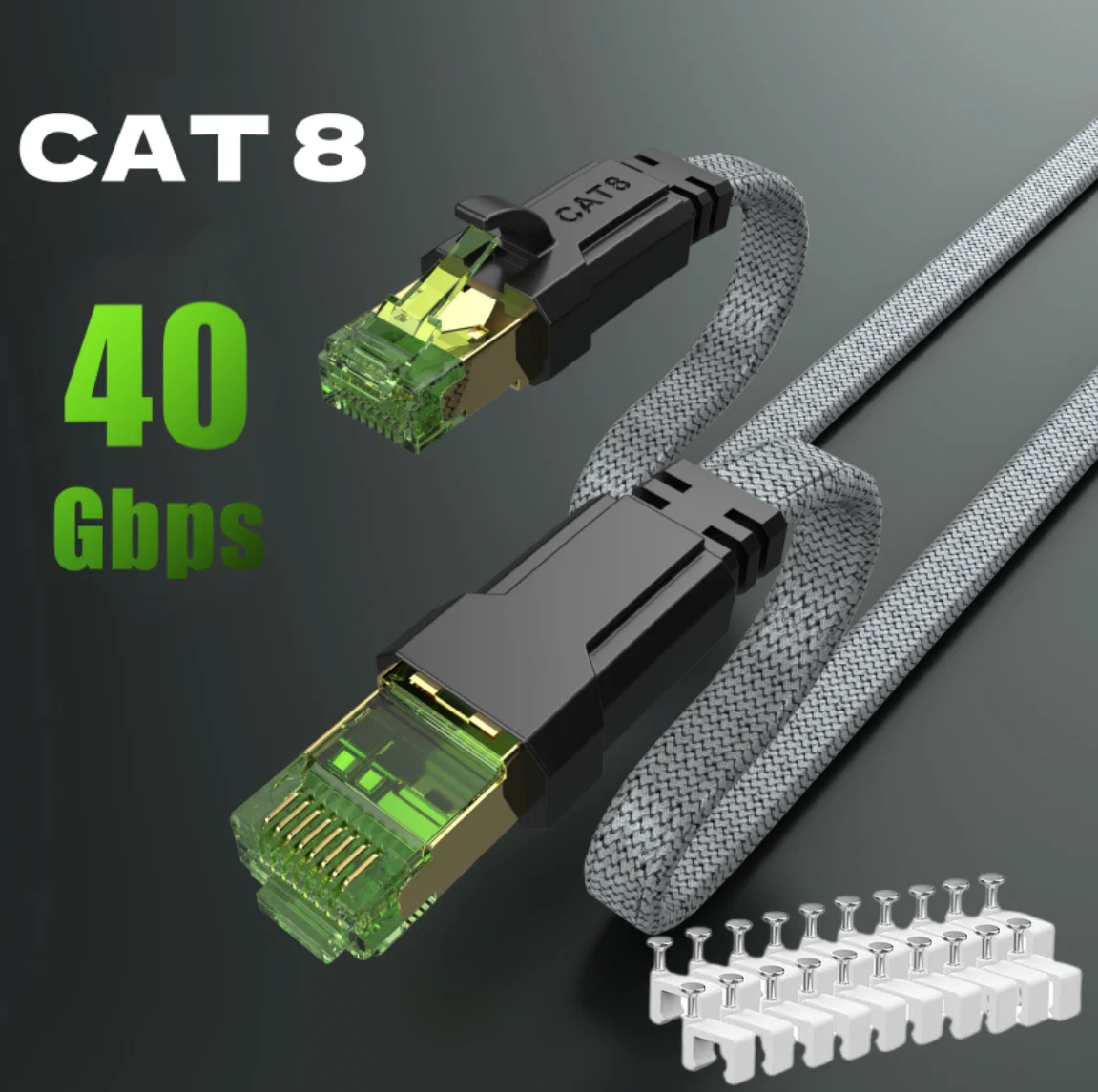 MIZIQIER langes CAT 8 flaches Netzwerk-Internetkabel 40 Gbit/s SFTP RJ45 LAN-Kabel Patchkabel für Modem-Router Gaming PC PS4/5/6 Xbox Image