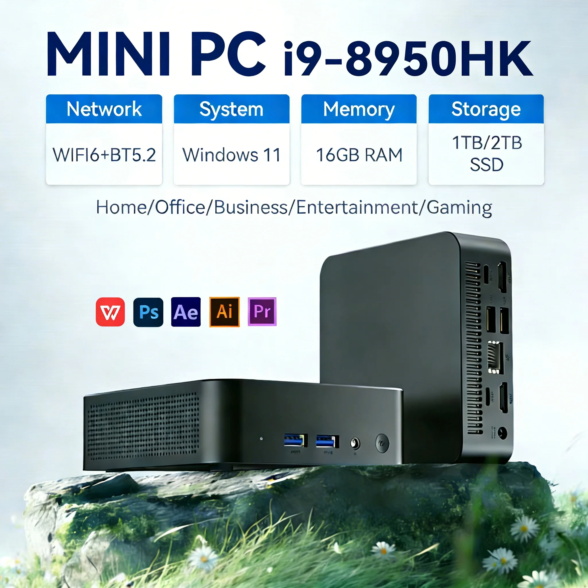 2026 Leistungsstarker Intel i9 8950HK Mini-PC Windows 11 16GB DDR4 512GB 1TB SSD WiFi6 BT5.2 4K HD Kompakter Mini-Computer für Gaming und Büro