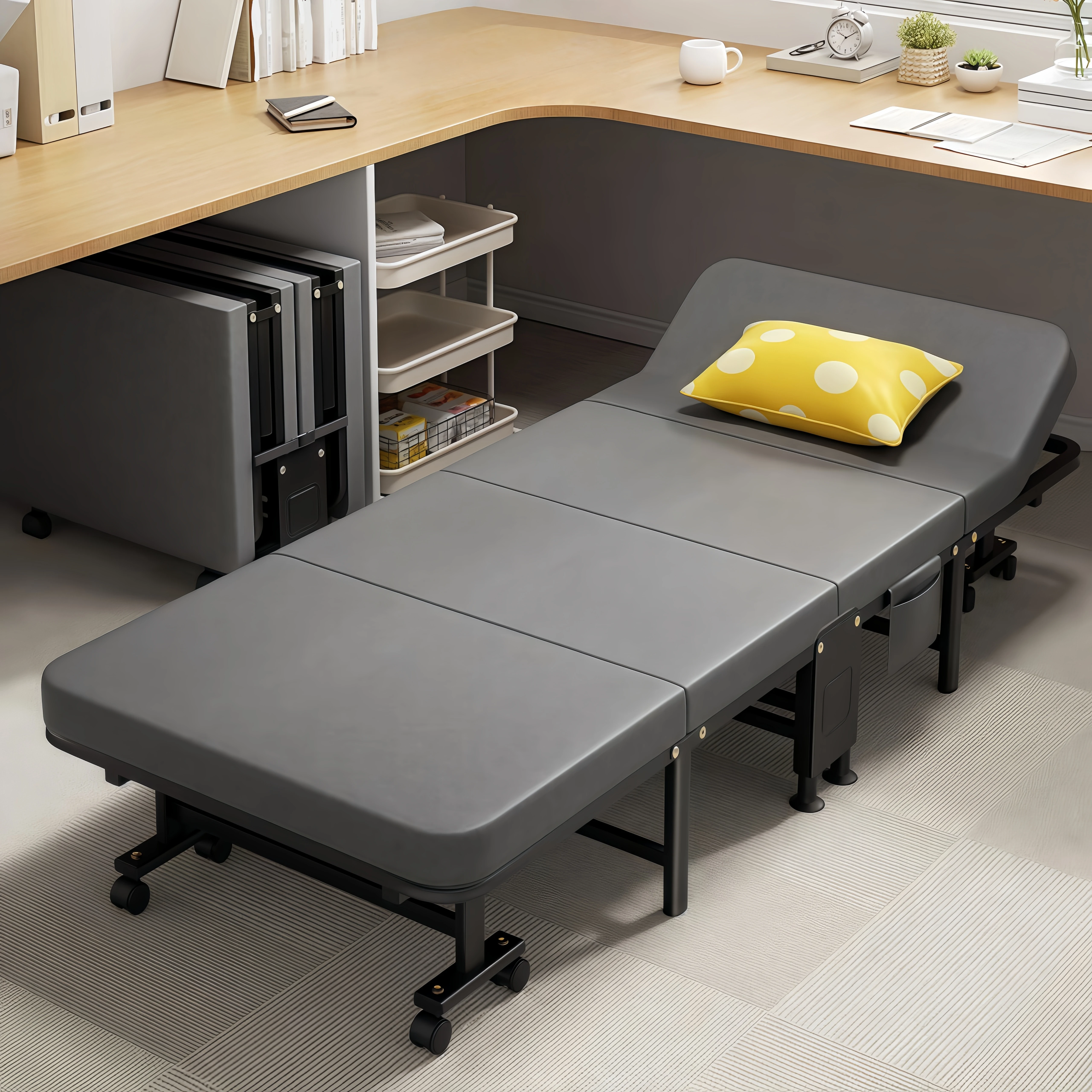 1 Staubschutz für ein Klappbett oder 1 Klappbett, multifunktionales Technikgewebe mit hochdichter Schaumstoffmatratze, kompakter Stauraum, Einzelbett, faltbar auf ein Viertel, einfache Montage, mit Rollen, leicht, tragbares Eisenrahmen-Design,... Image